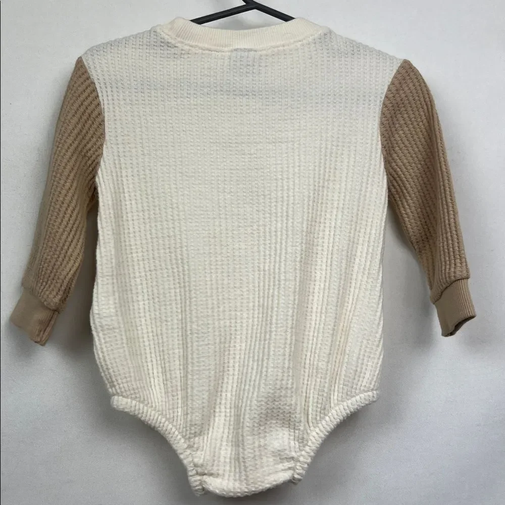 Old Navy ivory French Terry jumpsuit with waffle ivory and tan waffle bodysuit